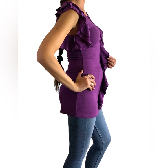 Purple Ruffle V-Neck Tunic Size Small - Picture 2 of 5